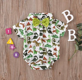 Baby Boy Dinosaur Romper + Bow tie - Green.